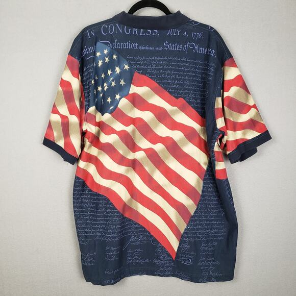 Cotton Traders Men's XXL American Flag Print Polo Shirt Red White Blue Patriotic - Picture 3 of 7